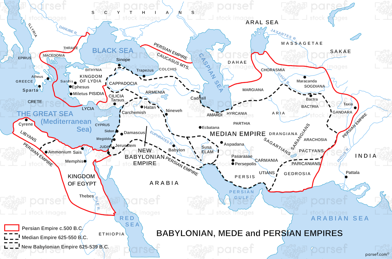 Babylonian, Mede and Persian Empires Map bible map