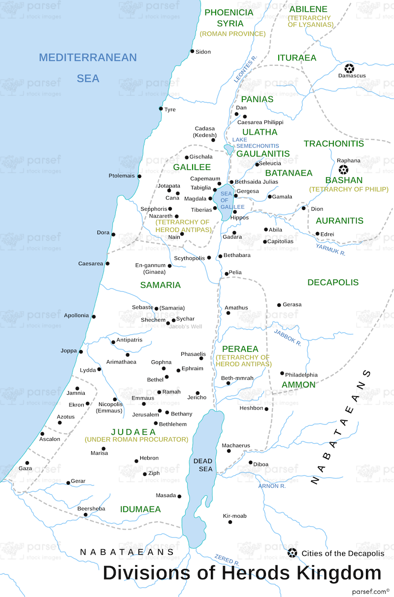 Matthew Divisions of Herods Kingdom Map bible map