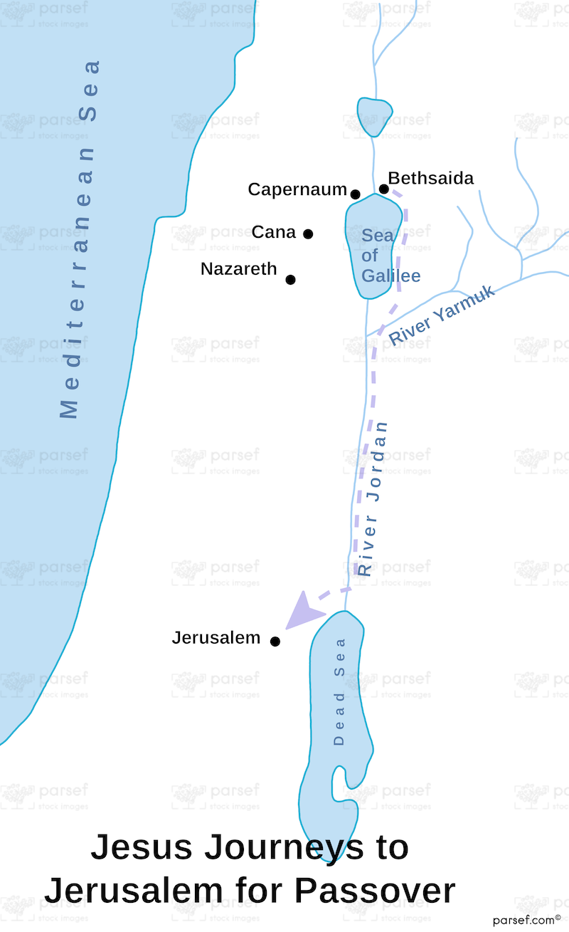 Jesus Journeys to Jerusalem for Passover Map bible map
