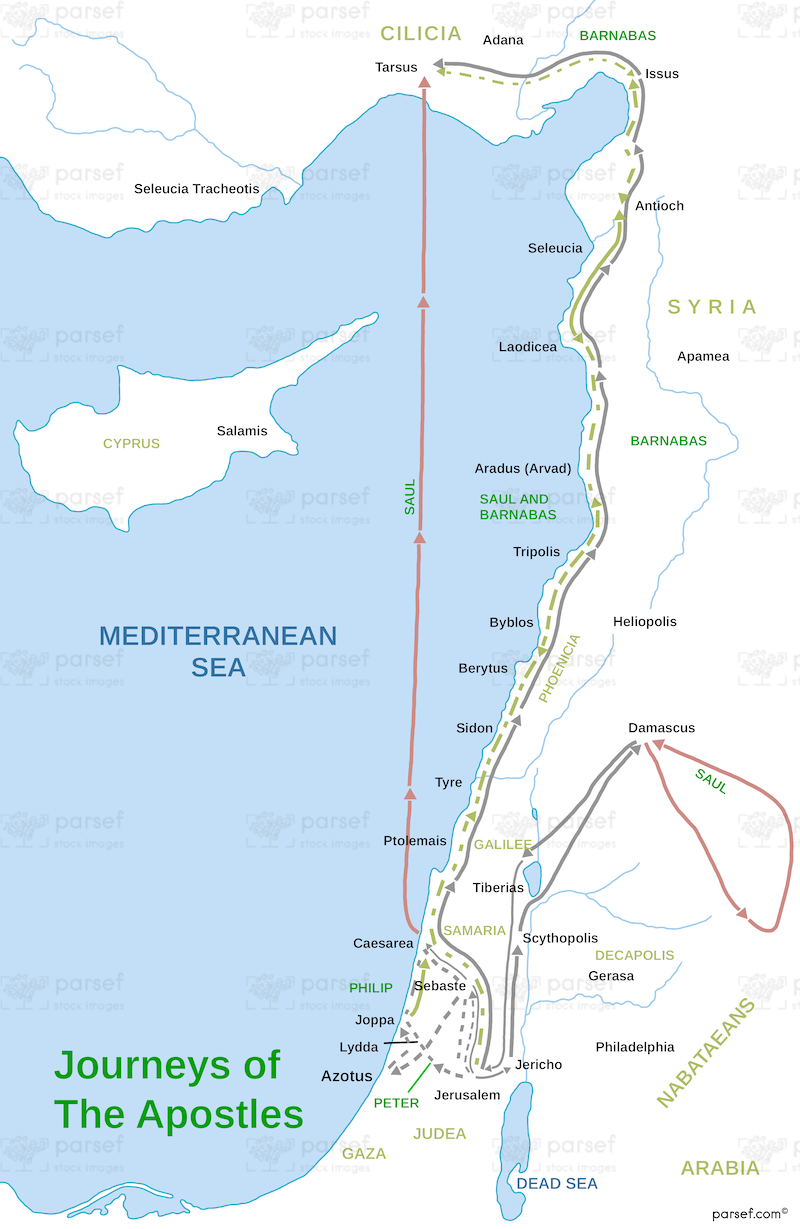 Journeys of the Apostles Map bible map