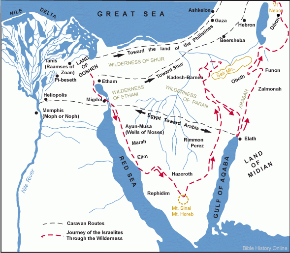 Map of the Exodus Route Explained bible map