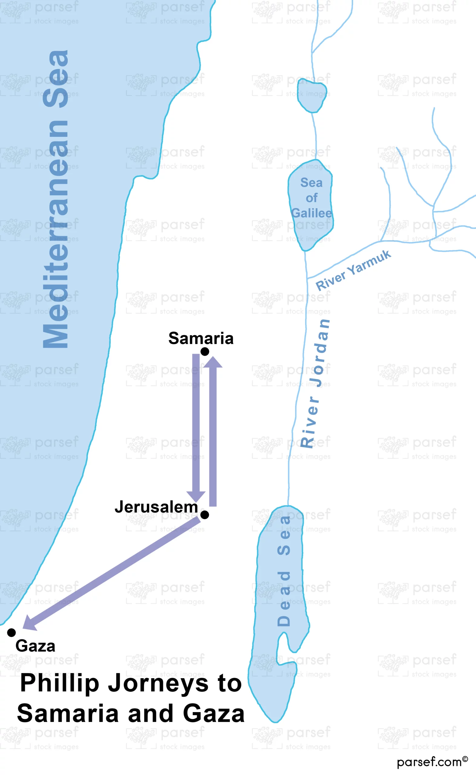 Acts Phillip Samaria Gaza Map bible map